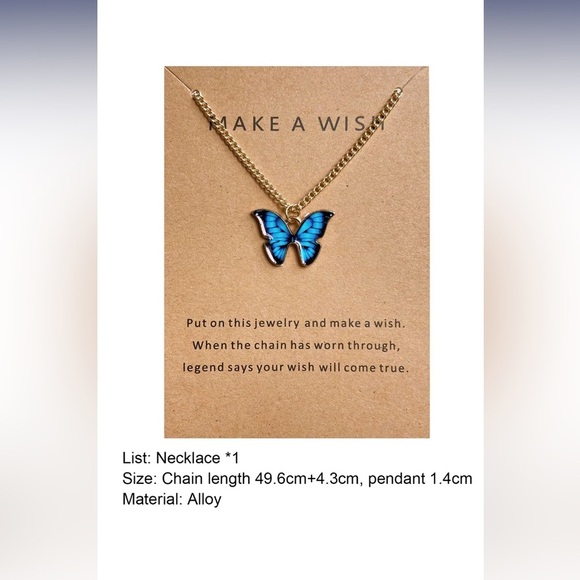 Gold Butterfly Necklace with Blue Accents - Picture 3 of 3